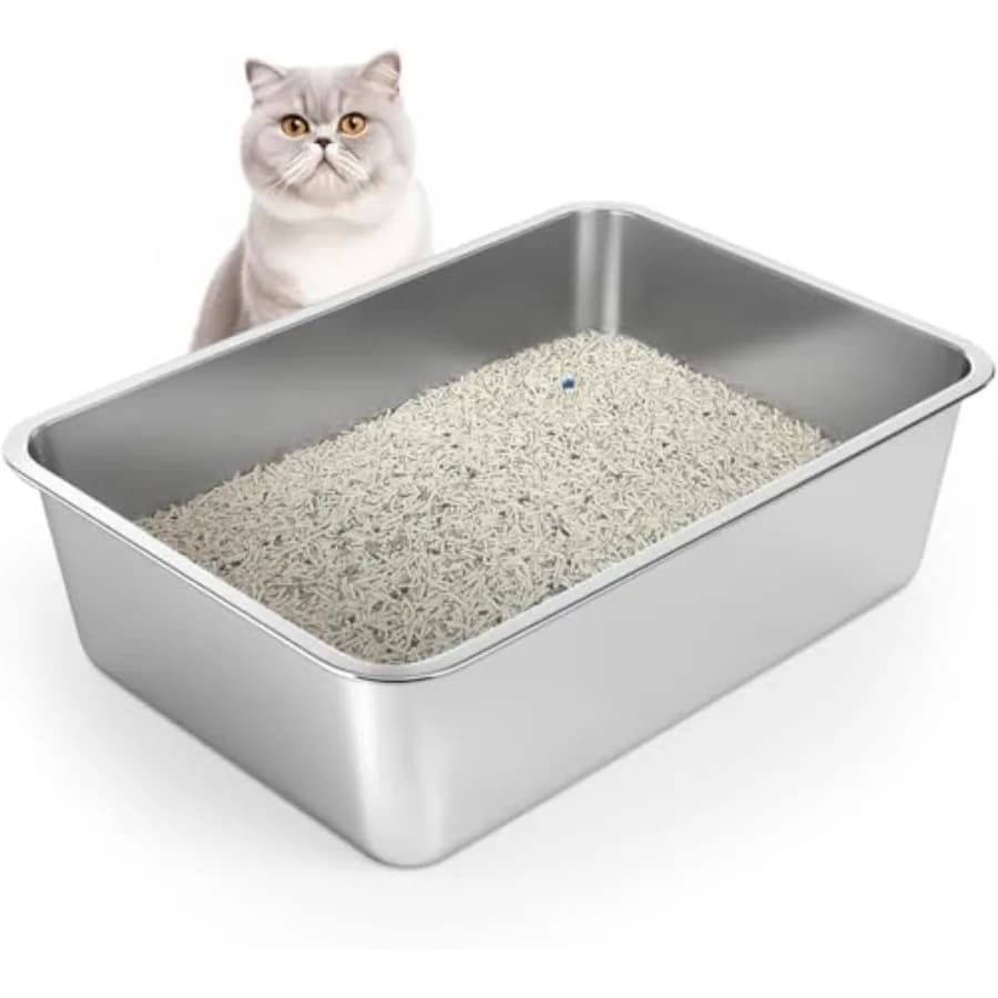 Stainless Steel Cat Litter Box, 6in Cat Litter Pan for Cats and Rabbits, Metal Litter Box High Sides Nonstick Odor Control Anti