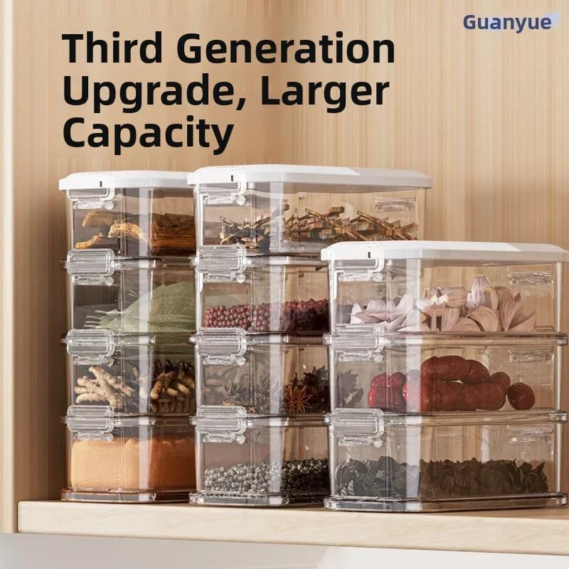 2026 New Kitchen Spice Storage Box Food Grade Sealed Moisture Proof Multi-Function Seasoning Jar Hexagonal Shape Covered Set