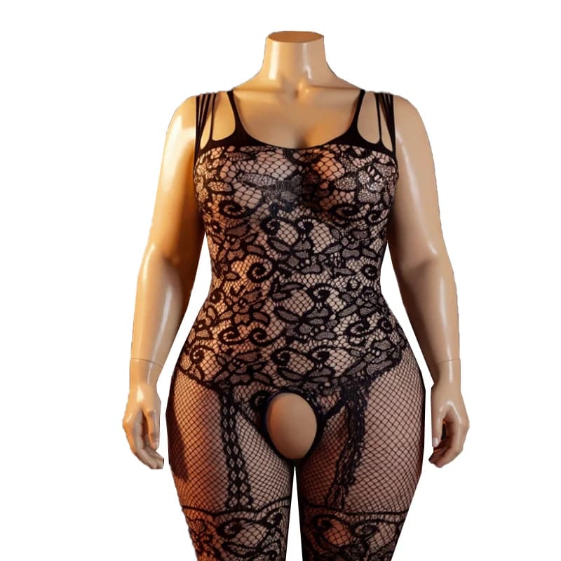 Nuovo Body in Rete Trasparente Plus Size per Donna, Lingerie Sexy Senza Cuciture, Babydoll con Reggiseno Aperto, Costume Erotico