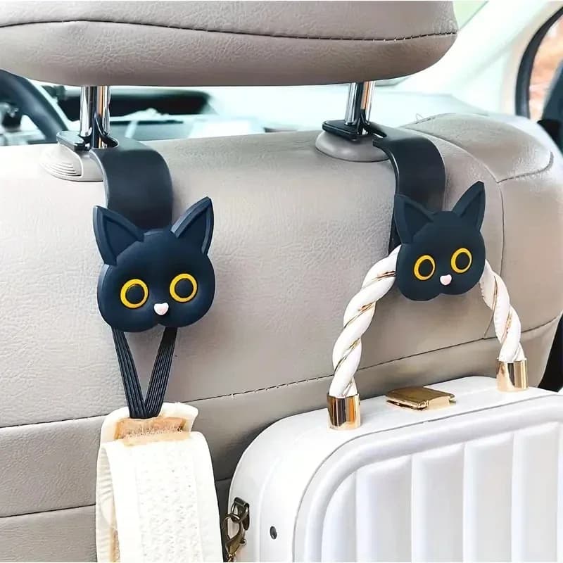 2 ganci adorabili per poggiatesta auto a forma di gatto 3D - Organizer universale per veicoli per borse, borsette, cappotti - Simpatici ganci a forma di gatto