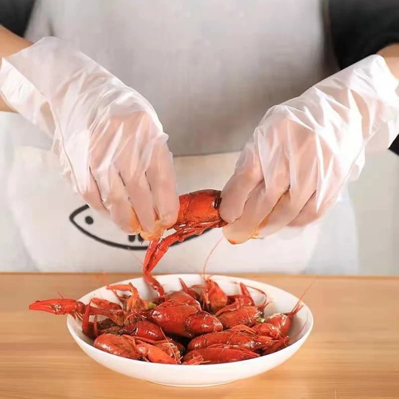 100 pz/scatola Guanti Usa E Getta Senza Lattice Guanti TPE Trasparente Antiscivolo Acido Sicurezza Sul Lavoro Grado Alimentare Guanti Per La Pulizia Della Casa