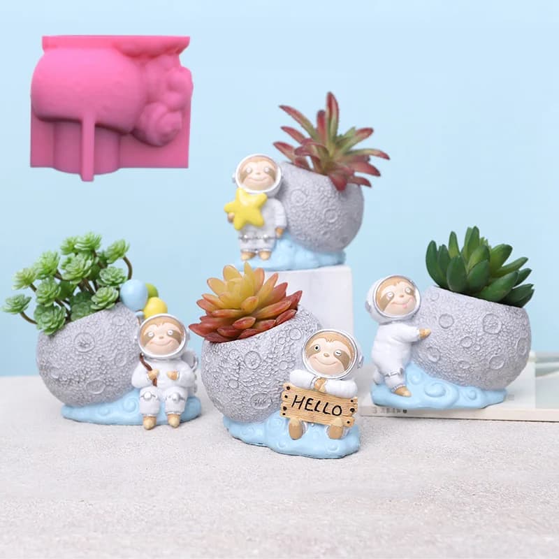 Astronaut Moon Succulents Flower Pot Resin Silicone Mold Astronaut Pen Holder Storage Box Concrete Cement Gypsum Silicone Mold