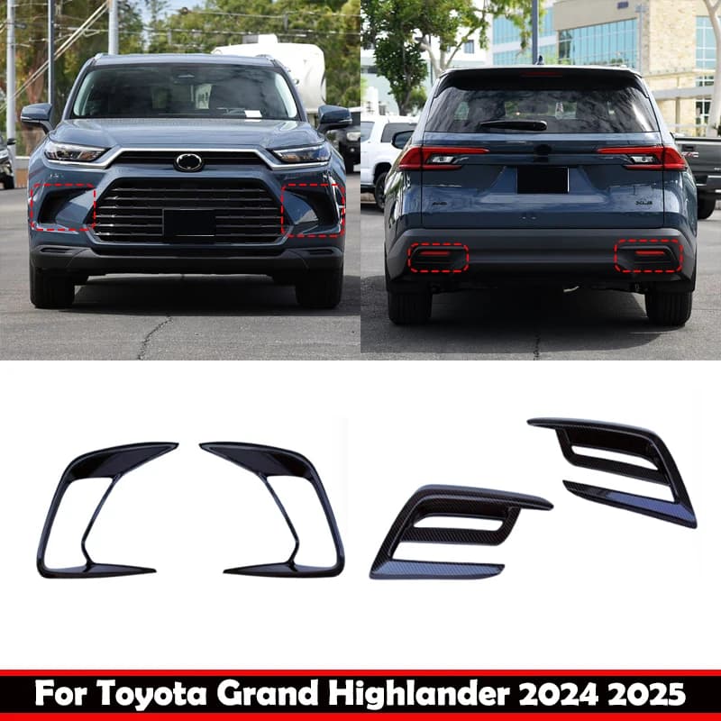 For Toyota Grand Highlander 2024 2025 ABS carbonfiber Front Rear Fog Light Cover Exterior Bumper Lamp Trim Molding Garnish Frame