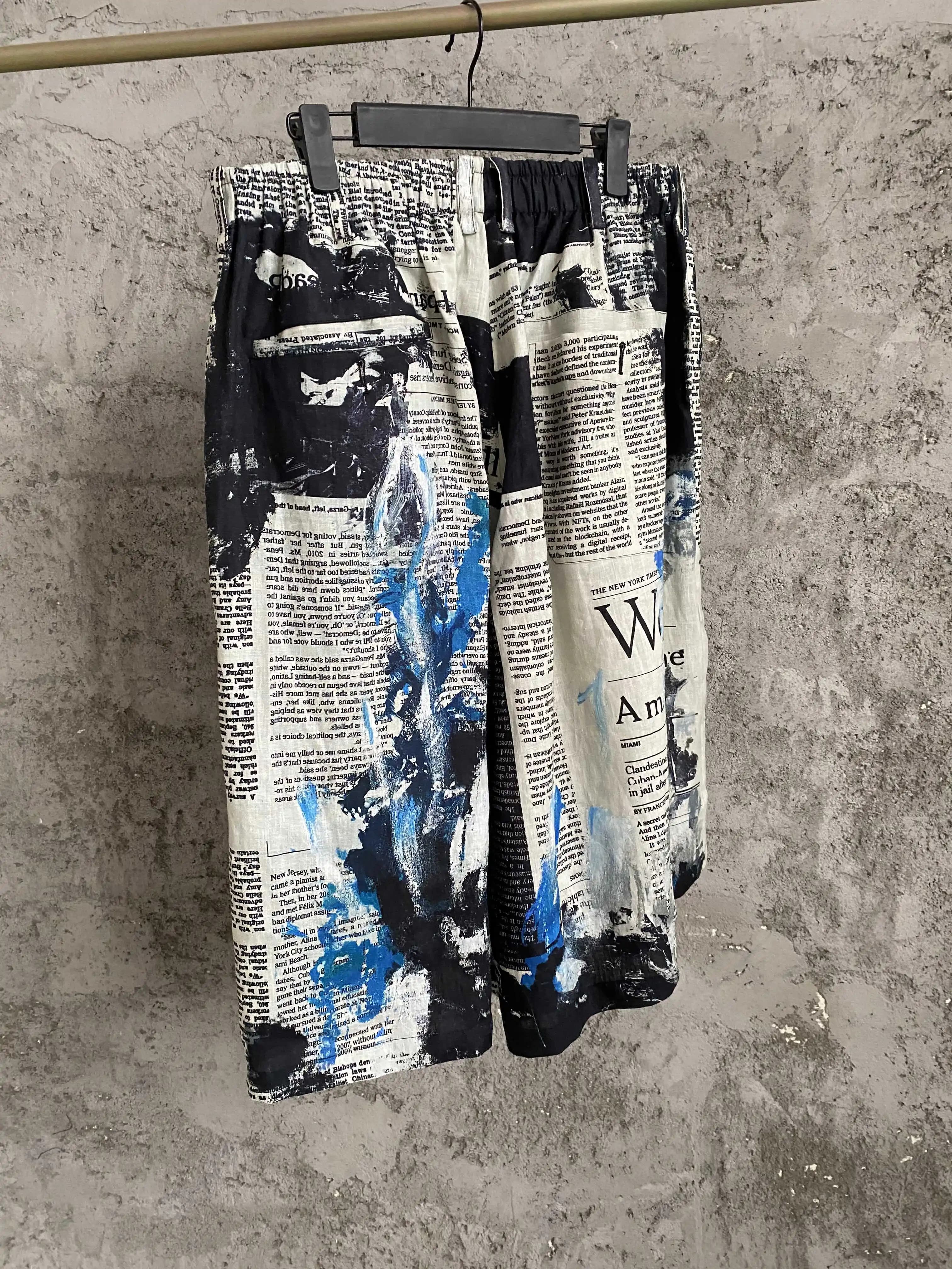 TOP-YAMAMOTO vernice giornale stampa pantaloni capri abbigliamento da lavoro pantaloncini uomo hip-hop street