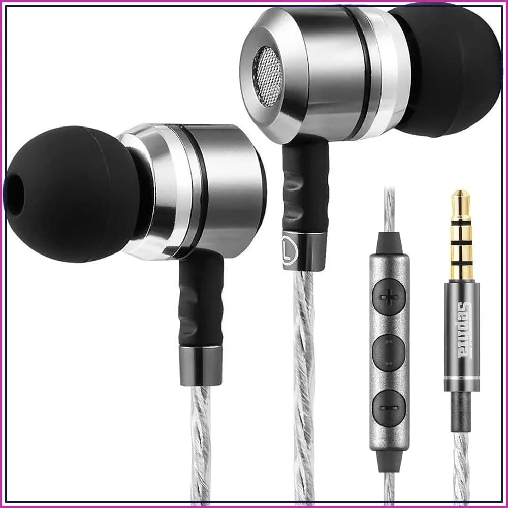 Wired Earbuds with Mic, in Ear Headphones Deep Bass, Noise Isolating Earphones 10mm Drivers Tangle Free Cable 3.5mm Jack