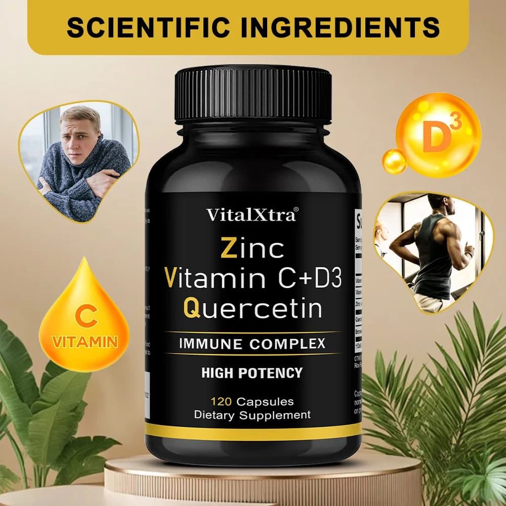 Integratore in Capsule per il Supporto Immunitario e Respiratorio, con Quercetina, Zinco, Vitamina C, D3, Bromelina, Migliora la Digestione, per Uomini e Donne