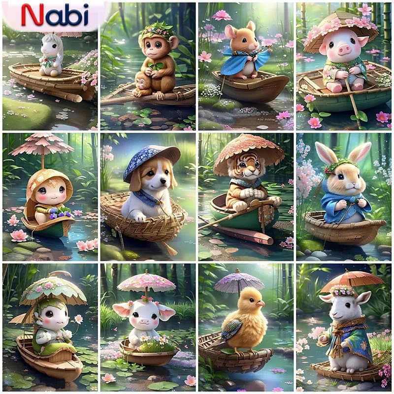 Nabi Dog Diamond Embroidery Tiger Painting RNabibit Sheep Animal Picture Acrylic Monkey Mosaic Boat Wall Art