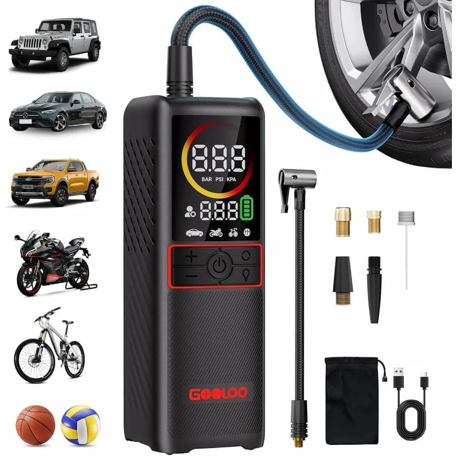 GT160 Compressore d'aria portatile Pompa d'aria senza fili 160PSI con display digitale per pneumatici per auto Pneumatici per bici Palle Moto - 7500 mA