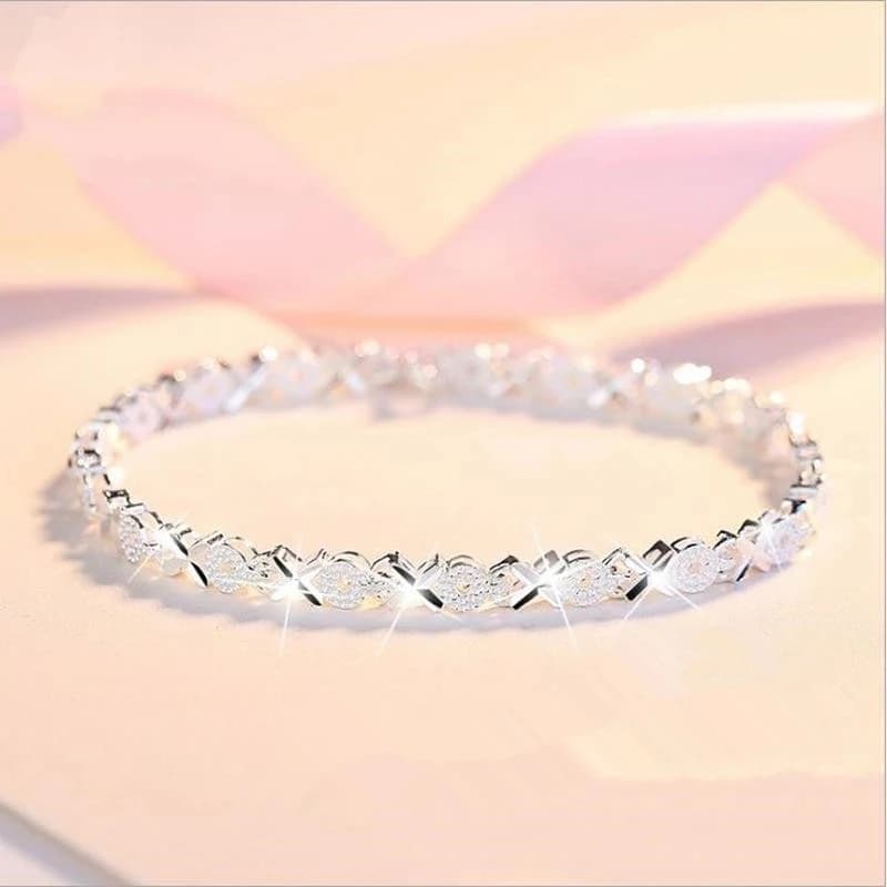 Fashion 925 silver color Cross Charm Bracelets&Bangle For Women Girls Wedding Accessories Jewelry