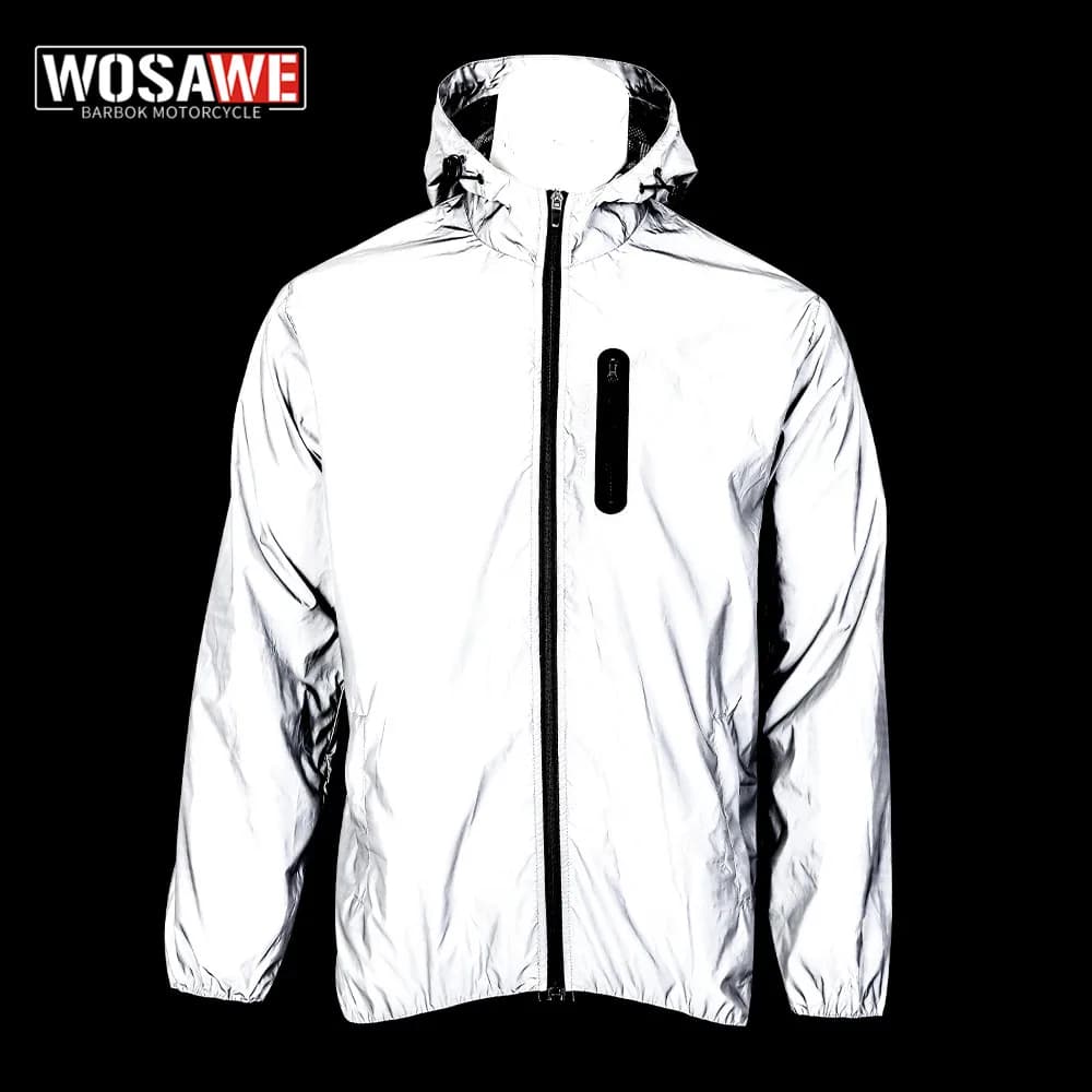 WOSAWE Autunno Inverno Uomo Giacca riflettente Riflette Giacca da moto Uomo/Donna Giacca a vento impermeabile con cappuccio