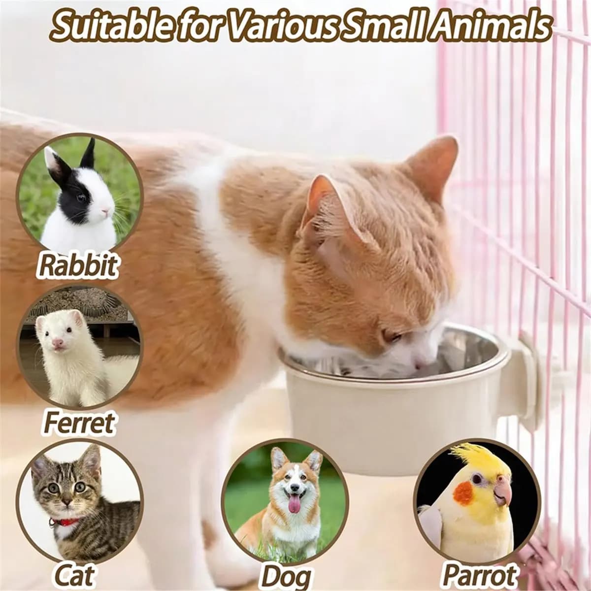 Ciotole per Animali in Acciaio Inossidabile, Ciotola Rimovibile per Cani da Gabbia, Ciotola Sospesa per Cibo e Acqua, Contenitore per Cuccia per Cuccioli e Gatti