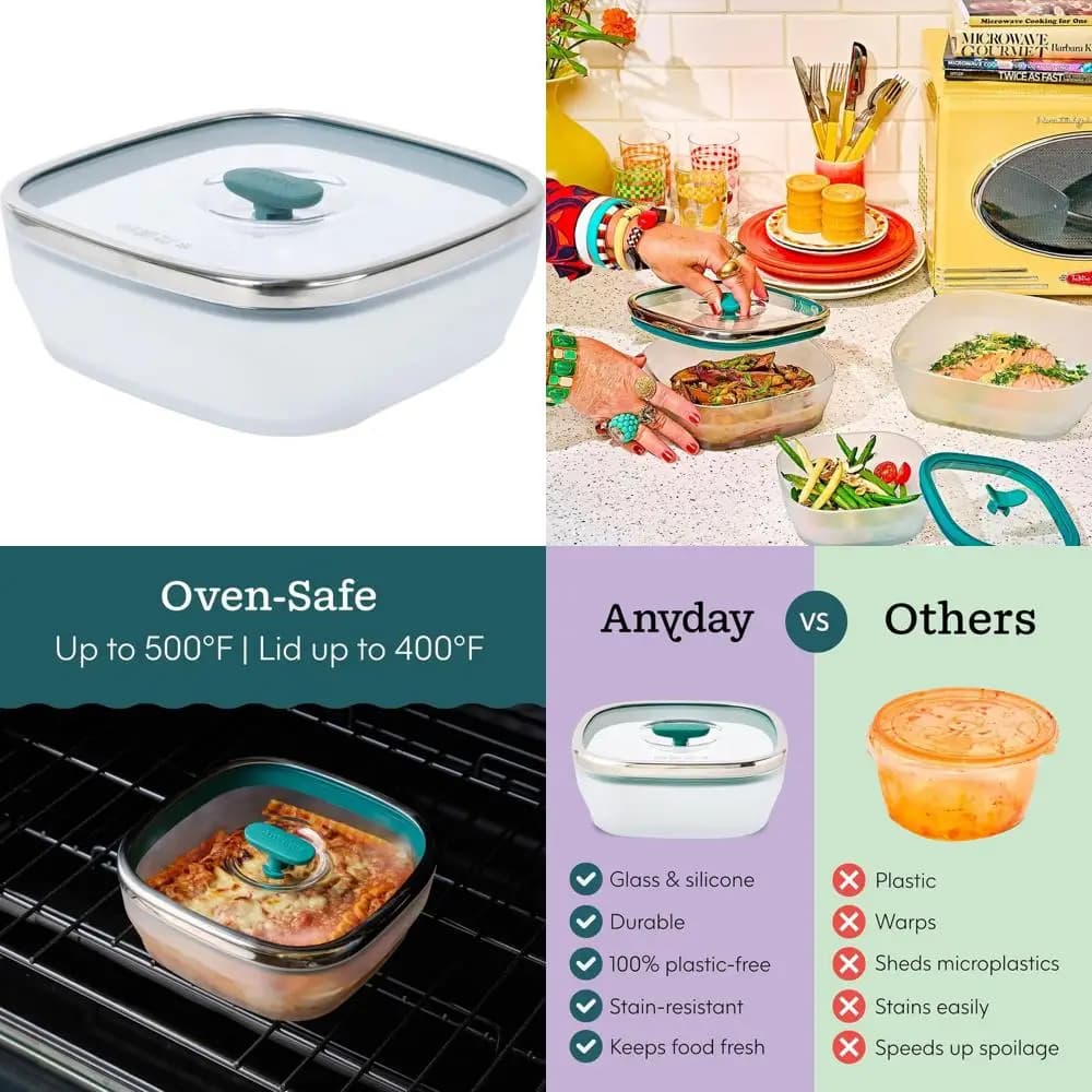 Set di 10 Contenitori Quadrati in Vetro per Alimenti con Coperchi - Adatti al Microonde e Ermetici per la Preparazione dei Pasti