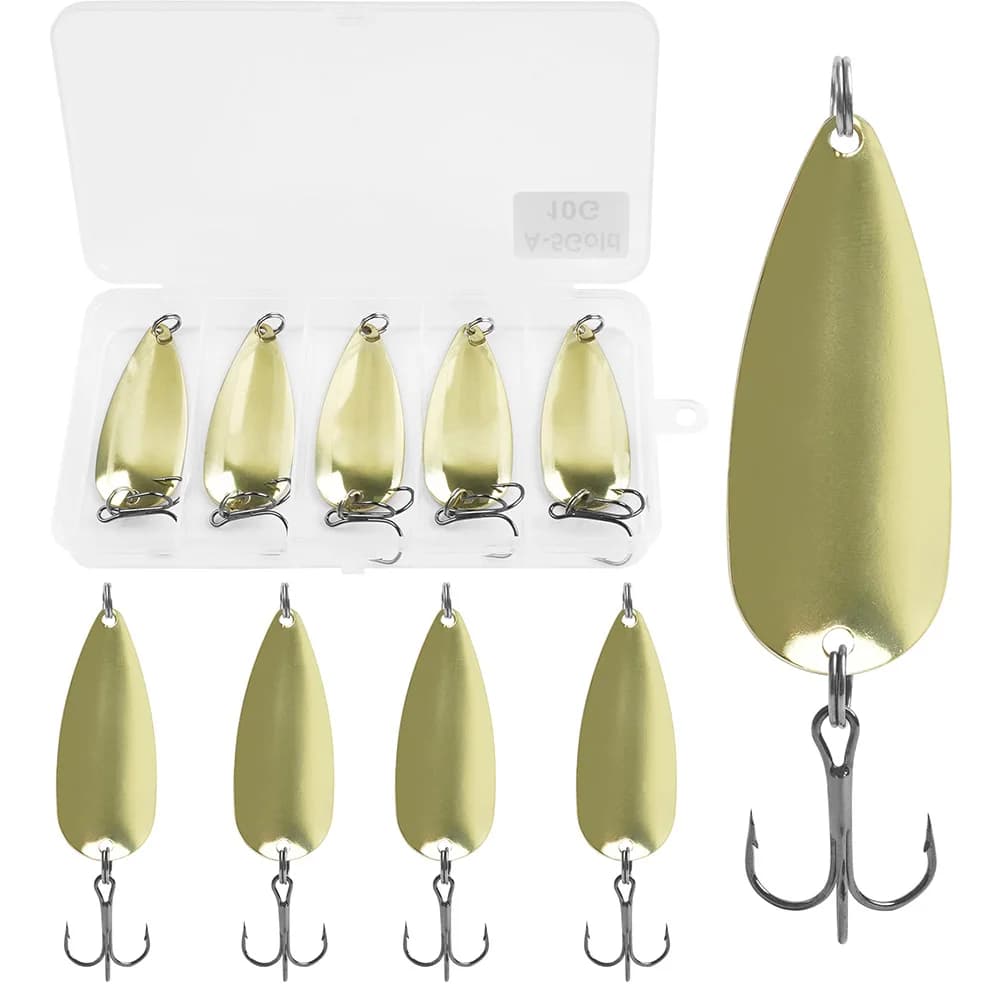 5 pezzi cucchiai da pesca esche da pesca in metallo oro jigging casting richiamo cucchiaio da traina con ami alti per spigola salmone trota walleye