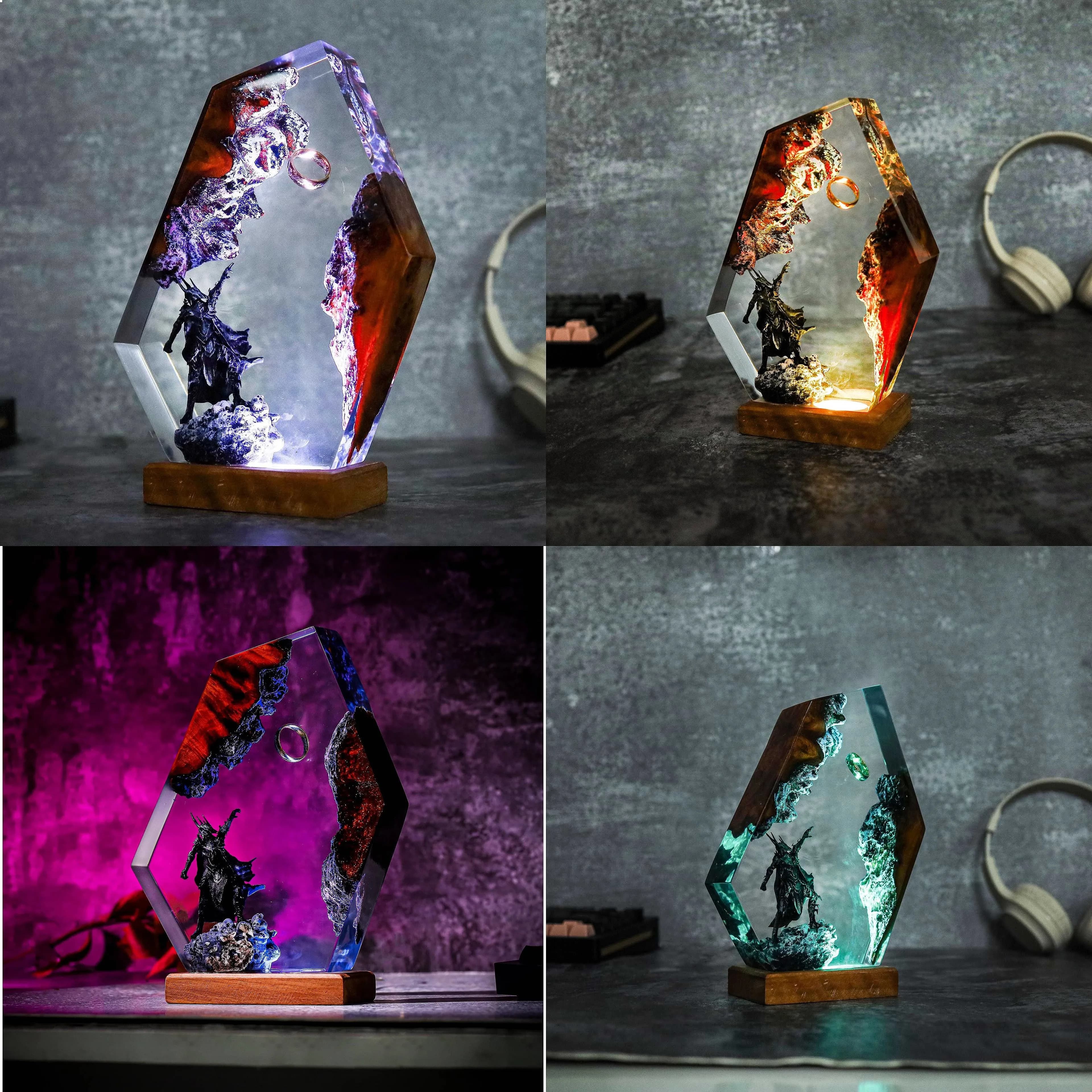 Mordor Ring Night Light Epoxy Resin Lamp Anime LED Gift for Game Fans