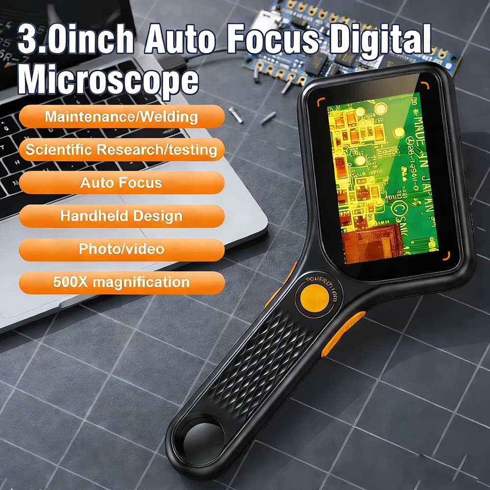 Portable Electronic Microscope with 3.0 Inch Screen, Enlargement 500X, Digital Camera, Photo and Video Recorder, for Fixing Phones and Jewelry