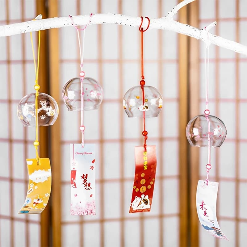 Japanese Wind Bell Japan Wind Chimes Handmade Glass Furin Home Decors Spa Kitchen Office Decor Sakura Cherry Blossom Pattern