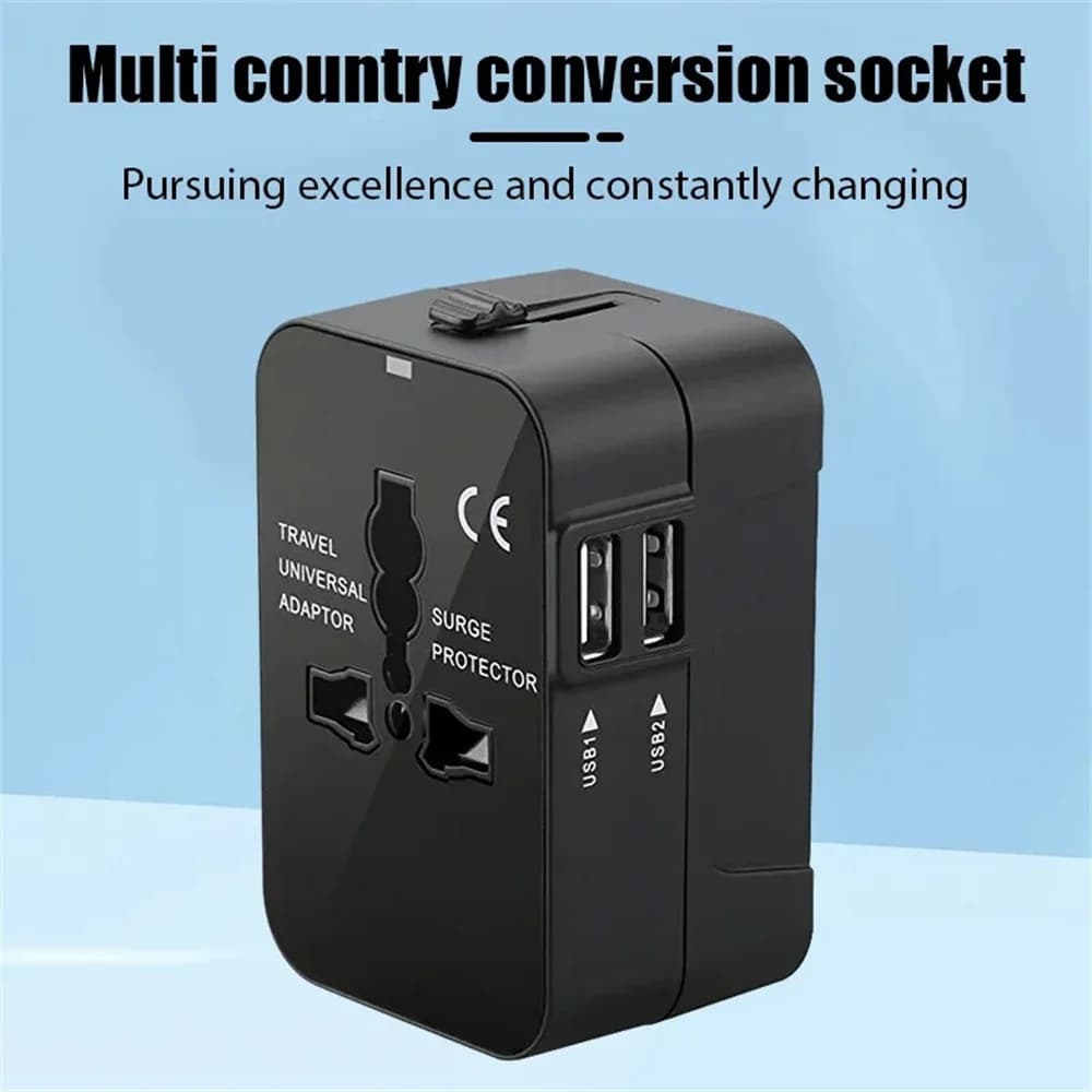 Adattatore Universale da Viaggio Tutto in Uno con Doppia Porta USB e Type-C per Ricarica, Compatibile con Prese US EU UK AU