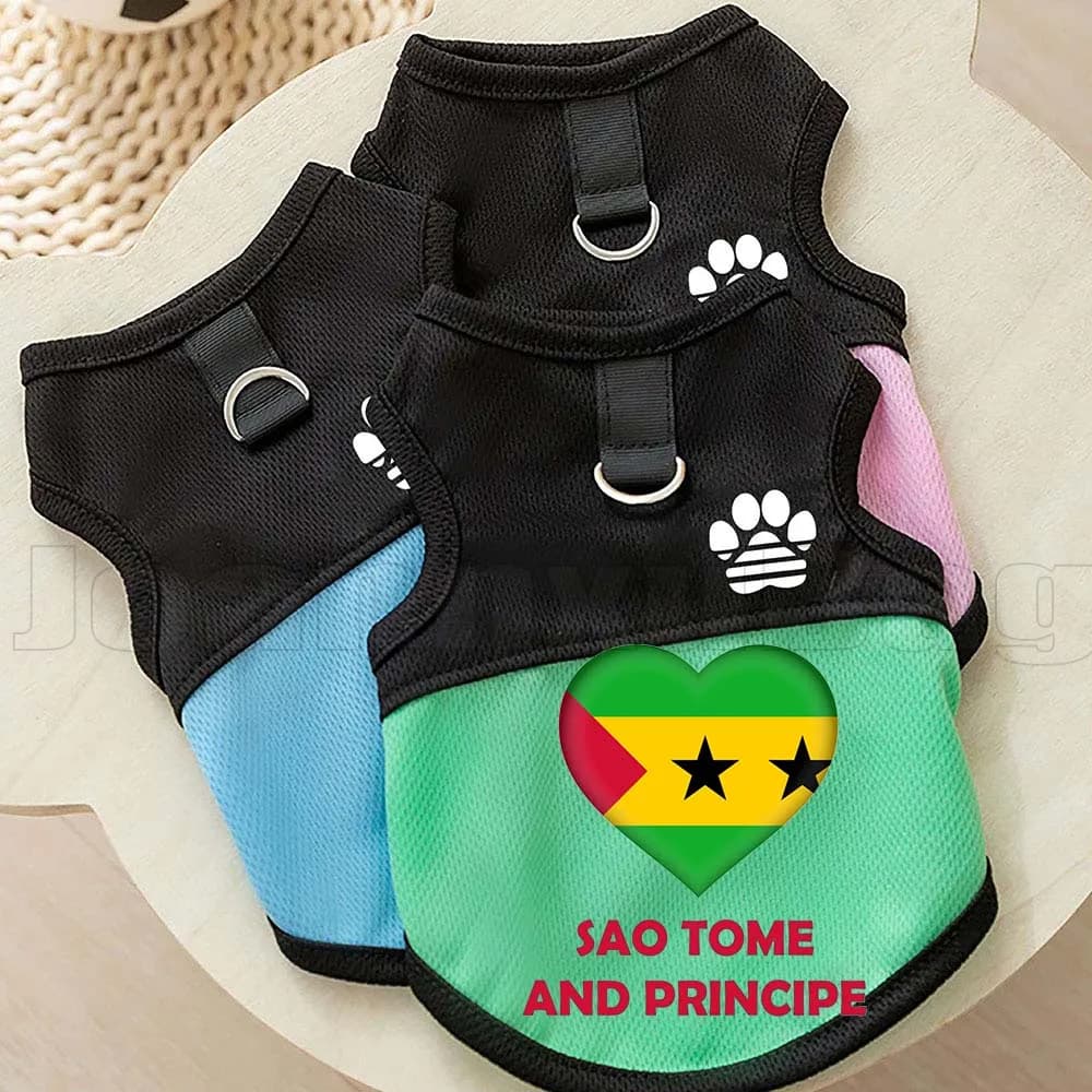 Pettorina in Rete Traspirante per Animali Domestici Sao Tome e Principe, Abbigliamento per Cani e Gatti con Anello a D, Font Personalizzabili e Diverse Taglie