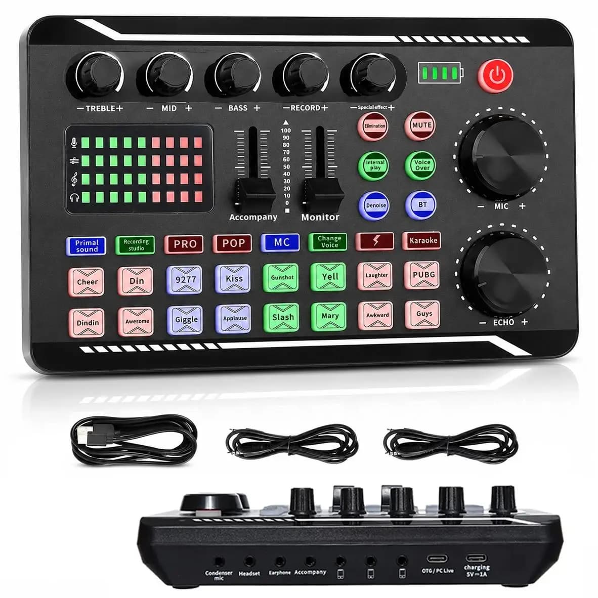 Professional USB Audio Interface Live Streaming Sound Card Mixer Voice Changer for Podcast Recording Gaming Karaoke