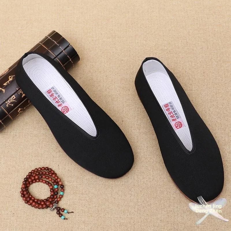 Beijing Men's Cloth Shoes Traditional Chinese Style round Mouth Slippers Soft Bottom Anti-slip Cow Tendon Bottom Kung Fu Shoes