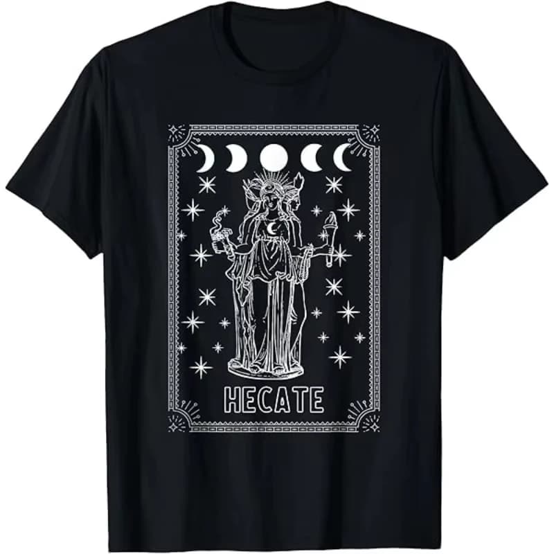 T-shirt da uomo e donna in cotone con stampa della Dea della Luna Tripla Ecate, stile tarocchi, oversize, casual, streetwear, girocollo, estivo