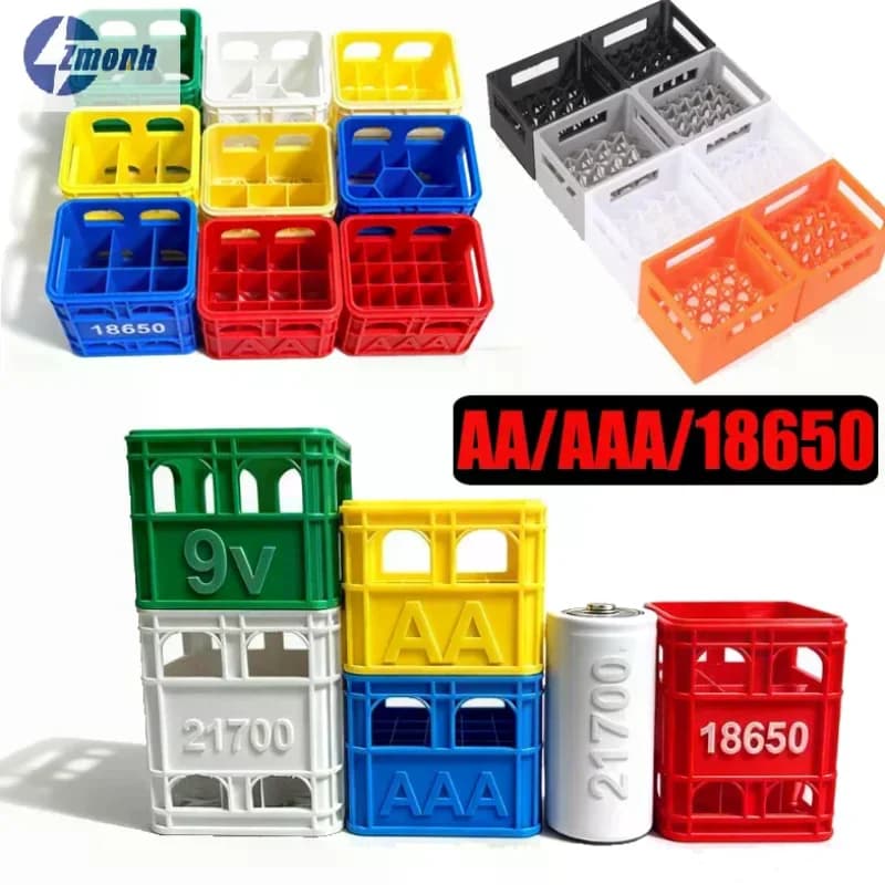 3D Printed Battery Storage Box DIY Beer Crate No. 5 Aa No. 7 Aaa 18650 Battery Stackable Storage Basket Batteries Display Case