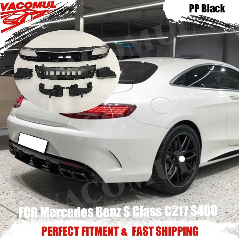 VACOMUL PP Rear Bumper Lip Diffuser With Exhaust Tips For Mercedes Benz S Class C217 S400 S450 S500 S63 AMG Coupe 2014-2020
