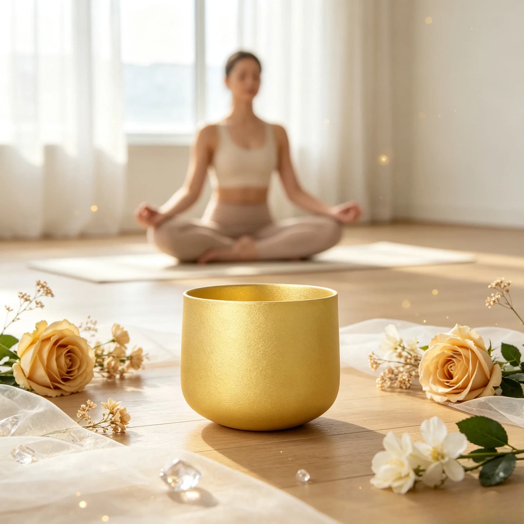 Gold-Frosted Quartz Crystal Singing Bowl STAR LINKUP Yoga Meditation Chakra Balancing Sound Bath Stress Relief