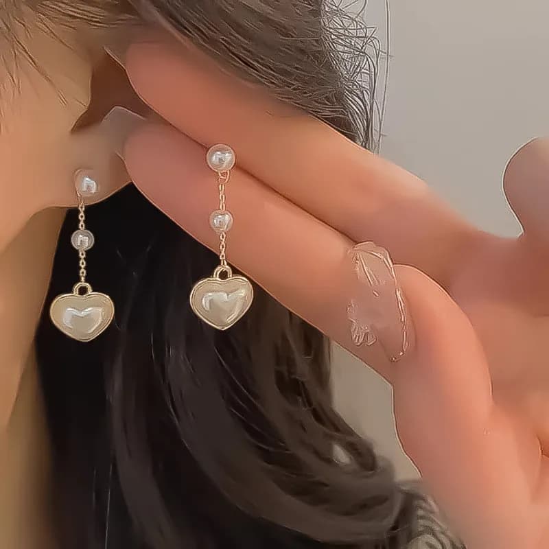 YOBEST 2024 New Fashion Long Dangle Heart Pearl Earrings Sweet Elegant Temperament Women Drop Earrings Jewelry Gifts
