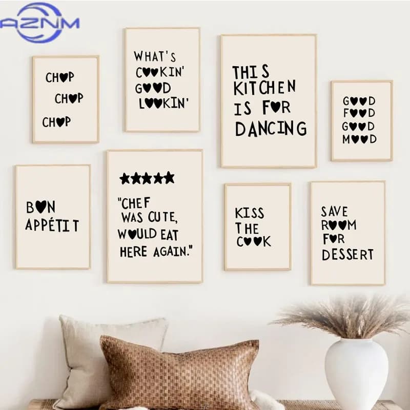 Simple Black Love Phrase Poster Cute Aesthetic Kitchen Alphabet Print Canvas Painting Stylish Modern Nordic Kitchen Wall Art