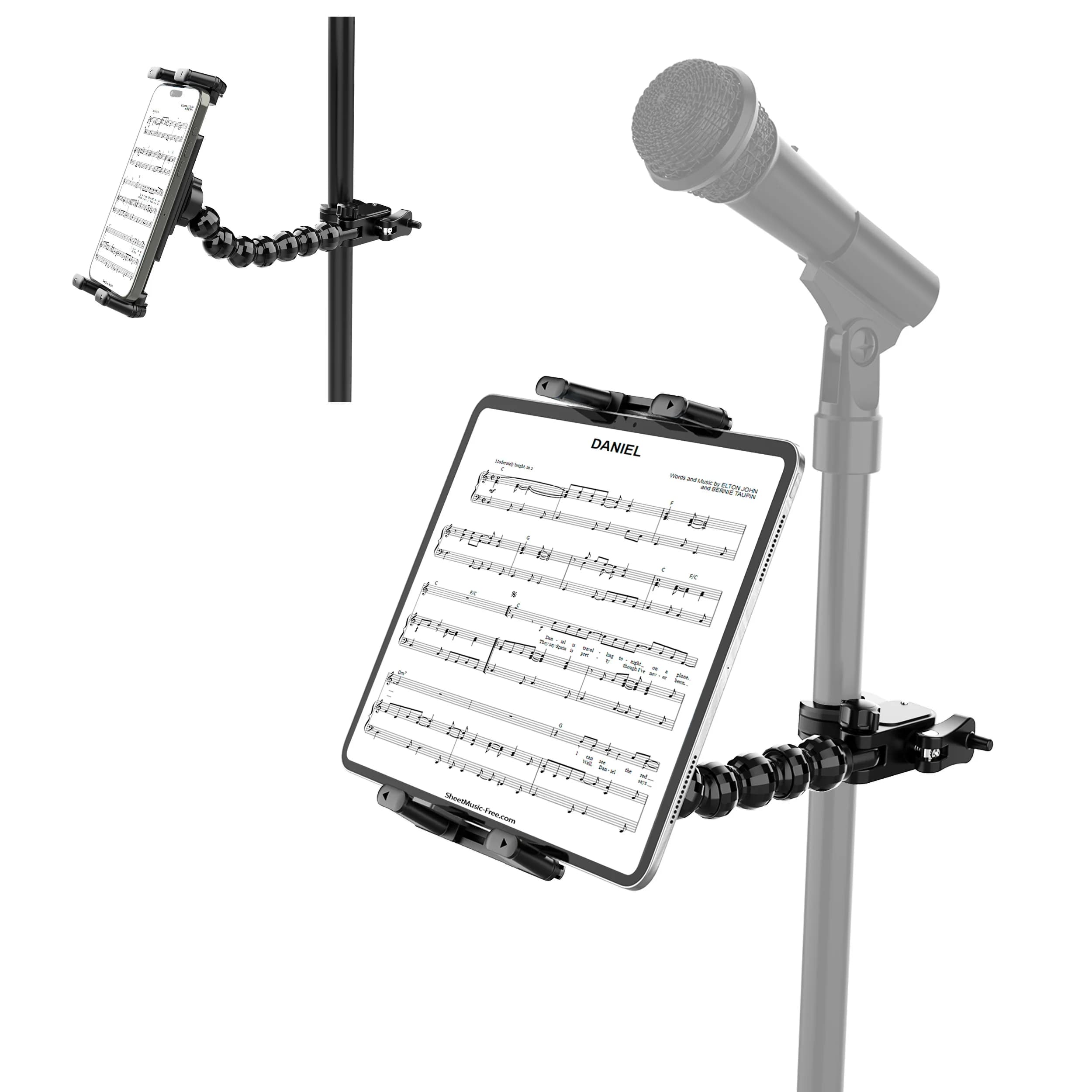 Microfono flessibile, supporto per musica e supporto per tablet, compatibile con tutti i tablet e smartphone da 4,7 pollici a 15 pollici
