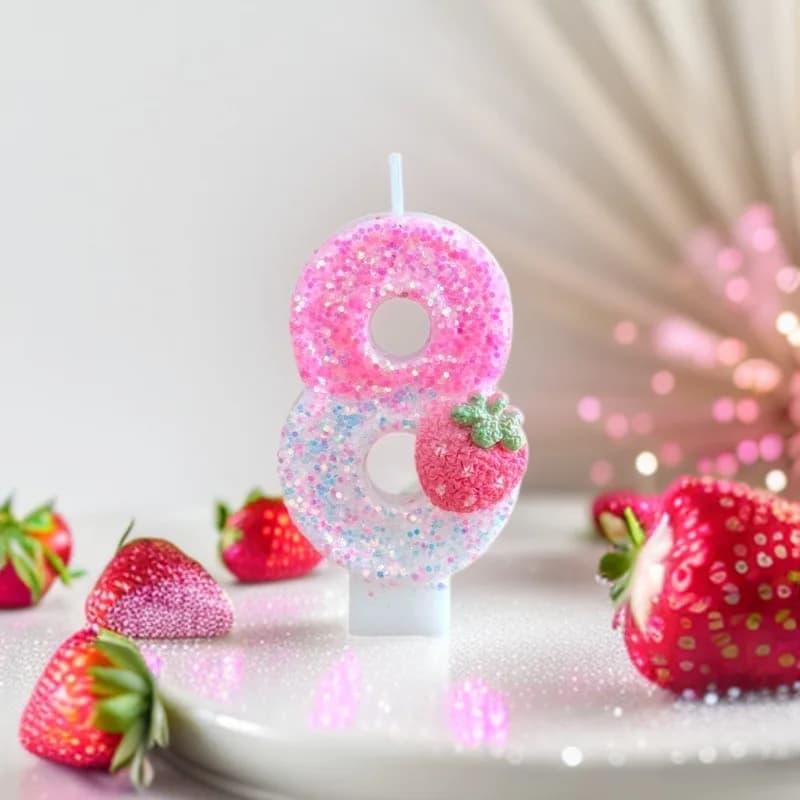 Candele Numeriche Creative con Glitter a Forma di Fragola Rosa, Candele Fai-da-Te per Compleanno Bambini, Decorazione per Torte di Compleanno