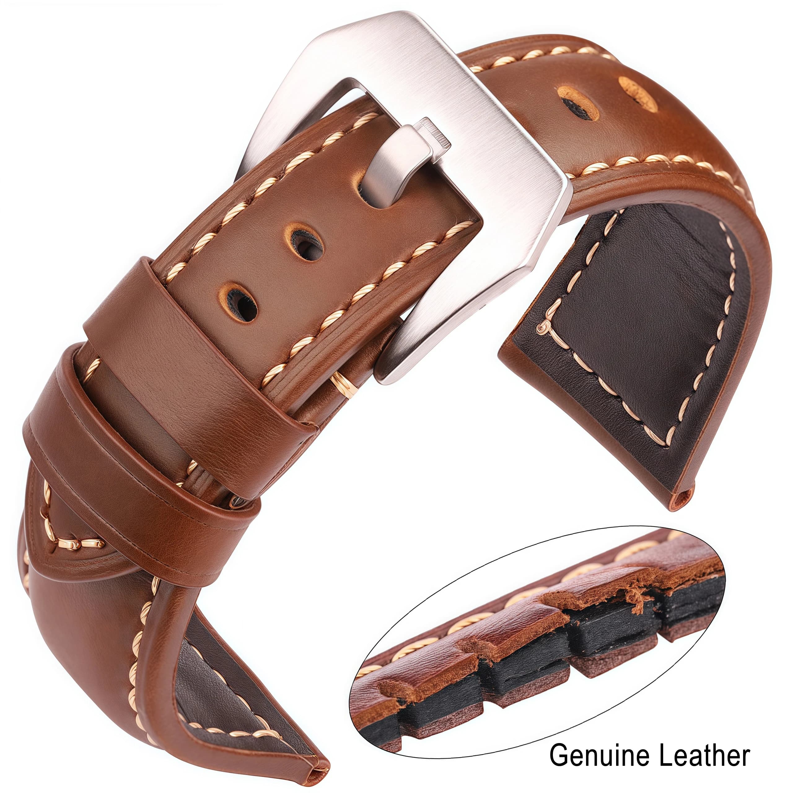 Cinturino per orologio in vera pelle Marrone scuro 20mm 22mm 24mm Cinturino di ricambio in pelle di vacchetta per orologi da polso da donna da uomo