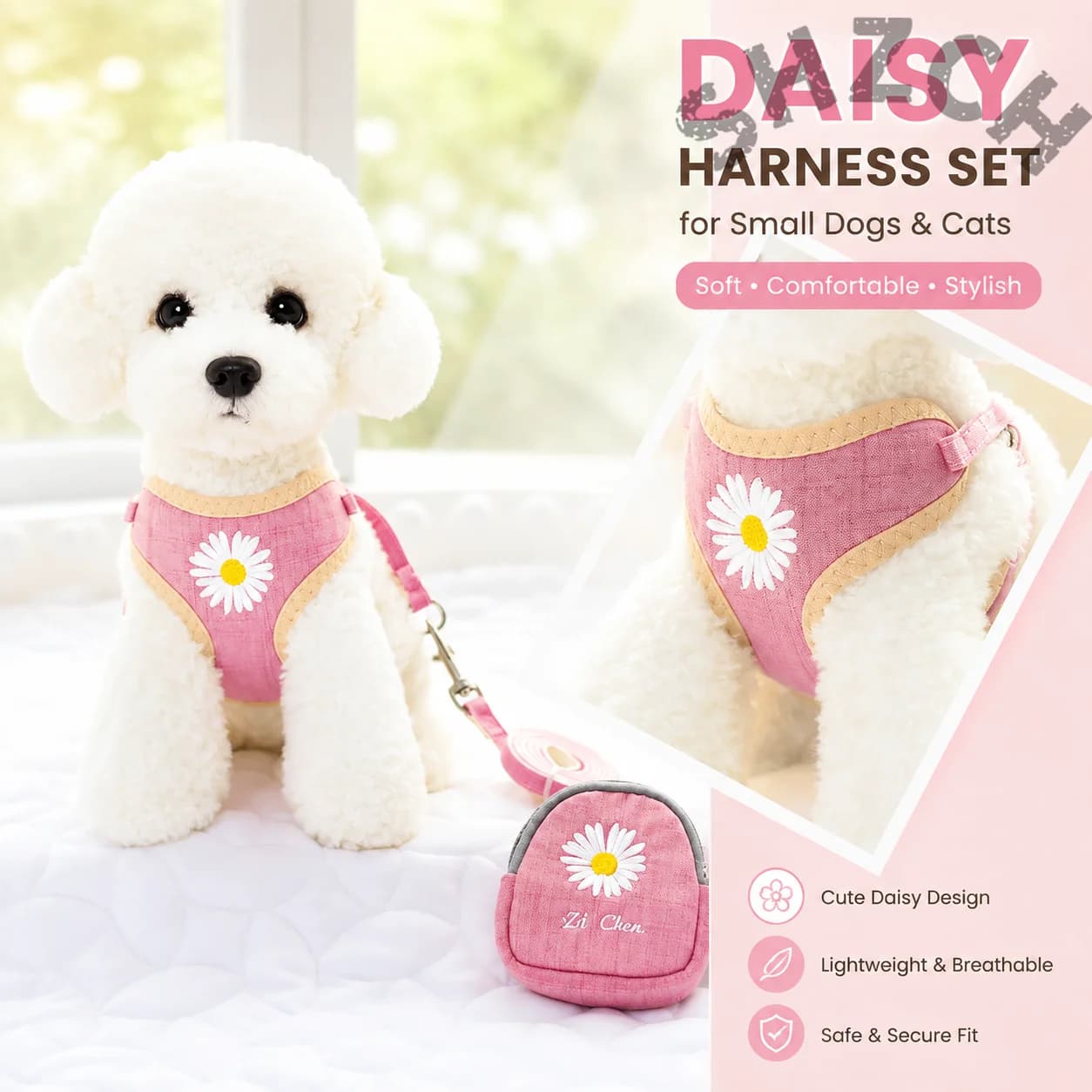Plain embroidered dog leash chest strap Teddy Pomeranian pet leash dog leash pet supplies