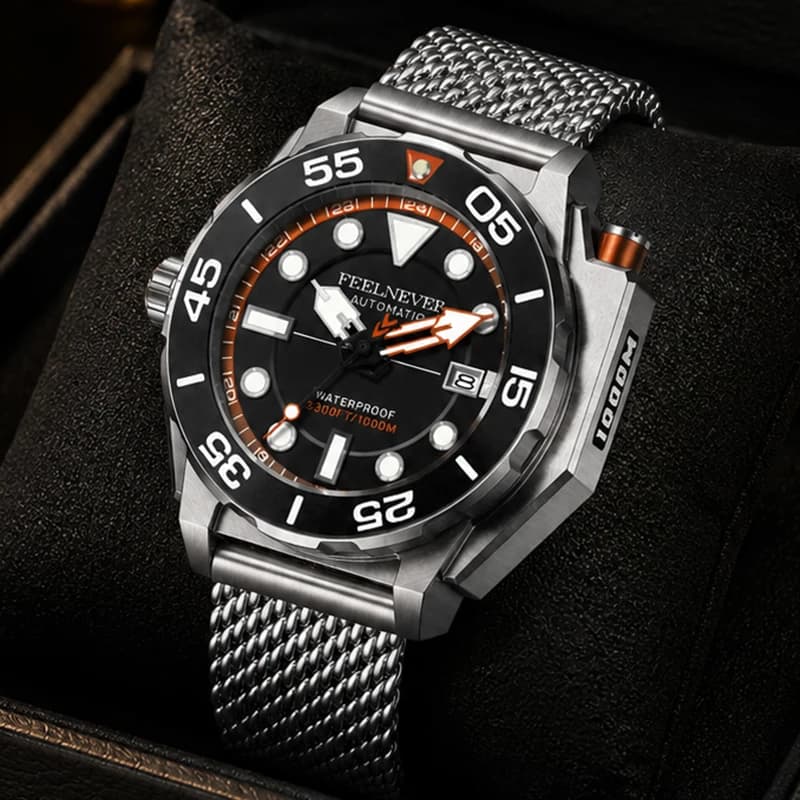 FEELNEVER Luxury Automatic Diver Watch Men Sapphire Stainless Steel Bracelet 1000M Waterproof Mechanical Wristwatches for Men