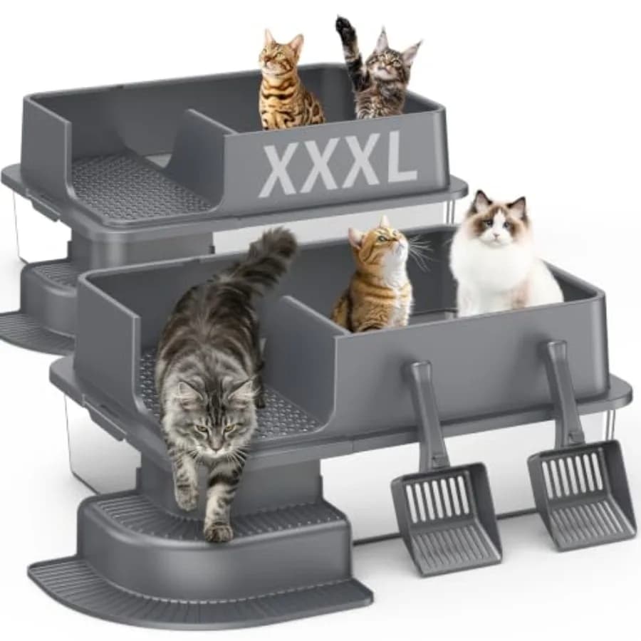 Stainless Steel Cat Litter Box 2-Pack Extra Large Open Tray for Home Use, Deep Gray, Rust-Resistant Easy-Clean