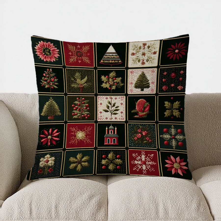 Fodera per cuscino con motivo patchwork a tema natalizio con stampa corta in peluche per fodera per cuscino decorativa per divano del soggiorno