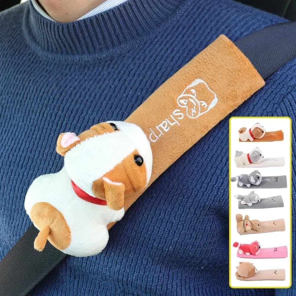 Car Seat Belt Shoulder Protector Cover Universal Safety Belt Shoulder Pad Plush Cover Car Cartoon Magic Tape Shoulder Guard Pad