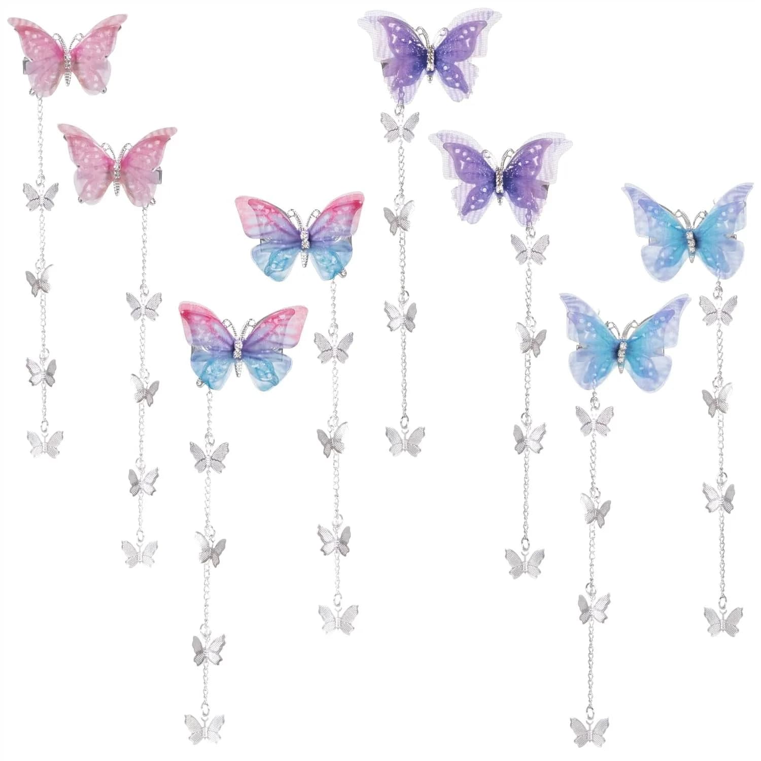8 fermagli per capelli a forma di farfalla, graziosi fermagli a coccodrillo, accessori per capelli per donne e ragazze, blu, viola, rosa