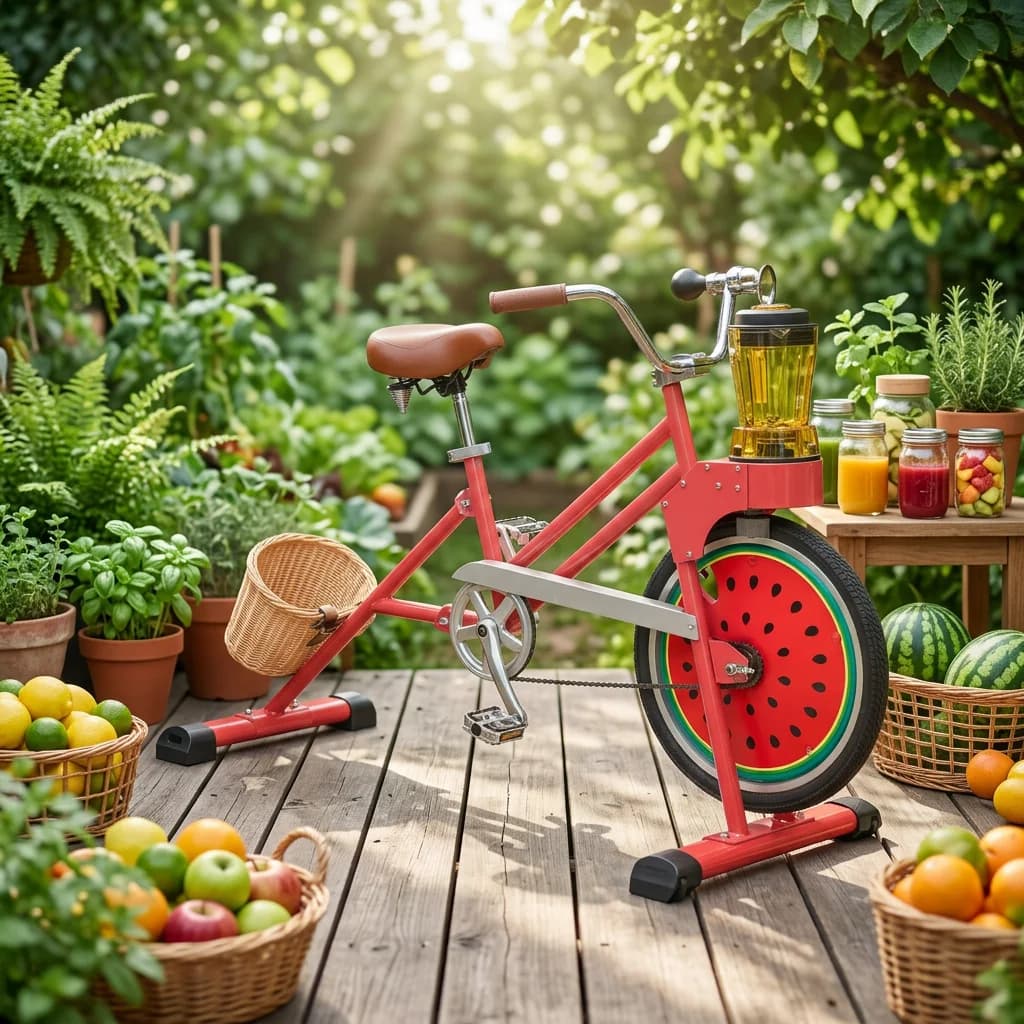 Bicicletta con Frullatore a Propulsione Umana ATV&UTVEXI, Macchina per Smoothie Meccanica a Tema Anguria, Attrazione Interattiva per Juice Bar