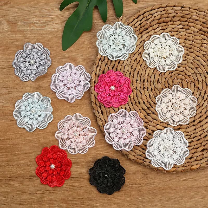 50 pieces of embroidered pearl flowers embossed lace ribbon beads fabric for sewing clothes underwear clothing diy curtain wedding dress