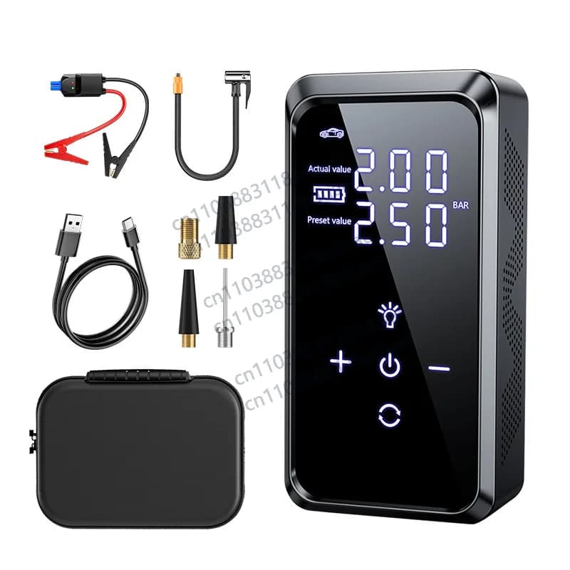 Pompa d'aria portatile 12V e avviatore di emergenza 4 in 1 multifunzione, corrente di picco 1000A, avviatore di emergenza per batteria auto e gonfiatore pneumatici