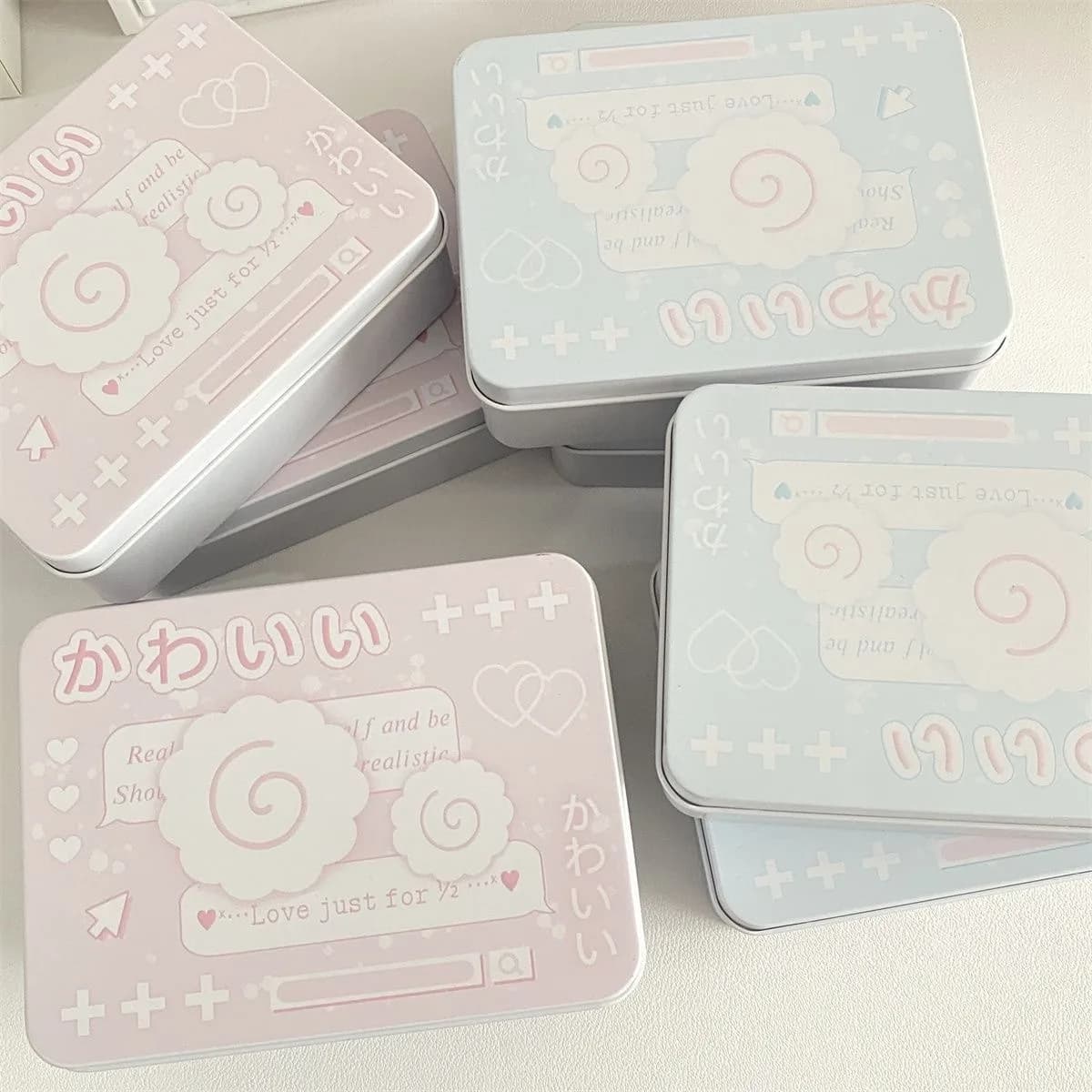 Scatola portaoggetti in latta con design a cartone animato per fotocard, piccole carte, monete, orecchini, auricolari e gioielli