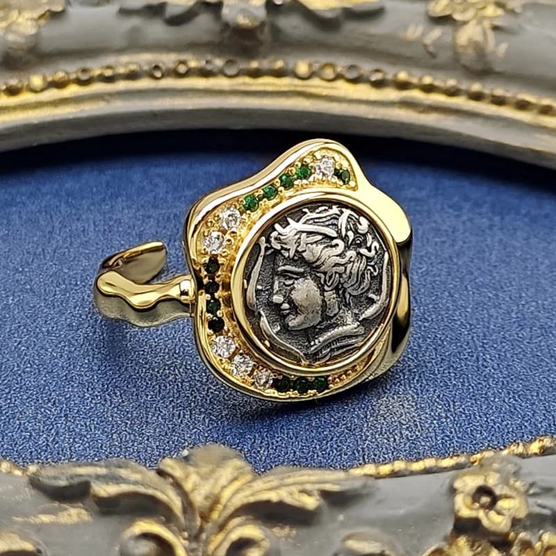 Semplice e retrò nuovo anello di moneta antico per nicchia femminile, commercio all'ingrosso di gioielli con anello di moneta antico fata di lusso leggero