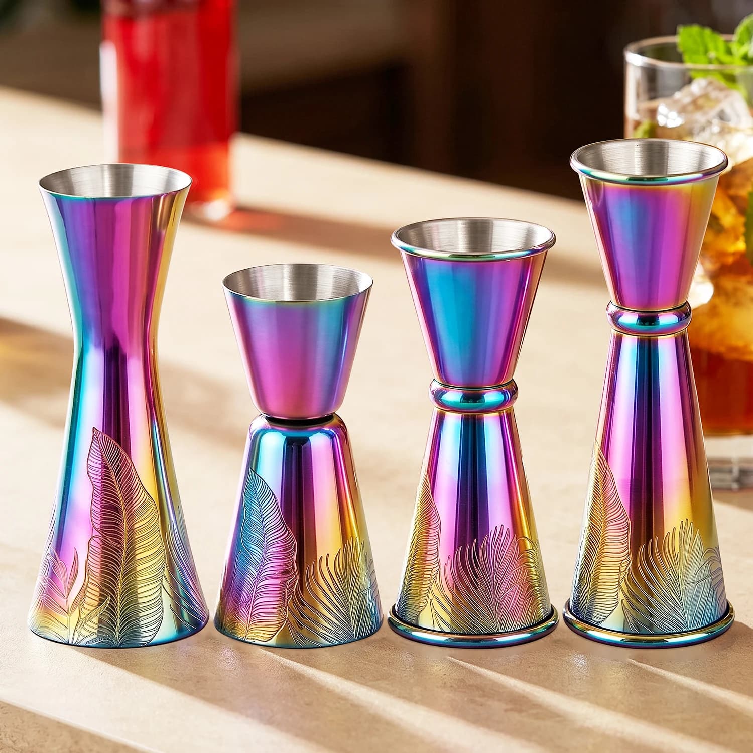 Colorful Etching Stainless Steel Double Jigger for Bartending Cocktail Jigger Measuring Cup Shot Measure Jiggers Bar Accessories