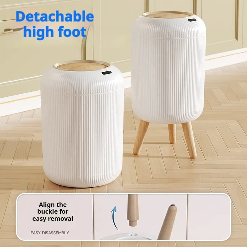 10L Wood Grain Smart Sensor Trash Can Automatic Luxury Kitchen Bathroom Living Room High Stools Eliminate The Need To Bend Over