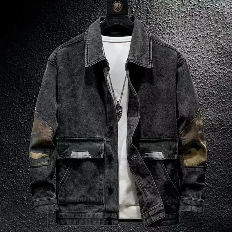GELITAYIN Giacca di jeans da uomo Marrone Plus Size Cargo Cappotti di jeans maschili Camouflage Consegna veloce del tessuto Abiti popolari coreani Vint