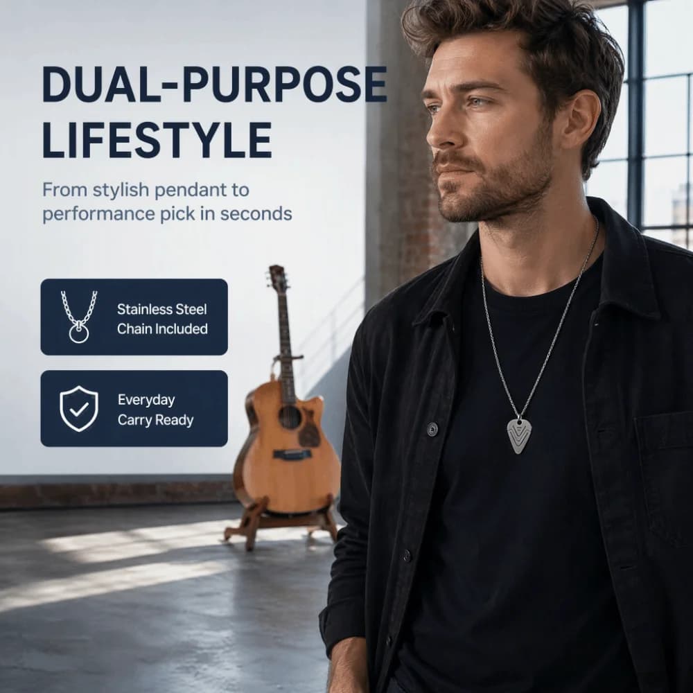 Durable Non-Slip Grip Guitar Pick With Chain Lightweight Metal Plectrum Titanium Alloy Pendant Bass Players