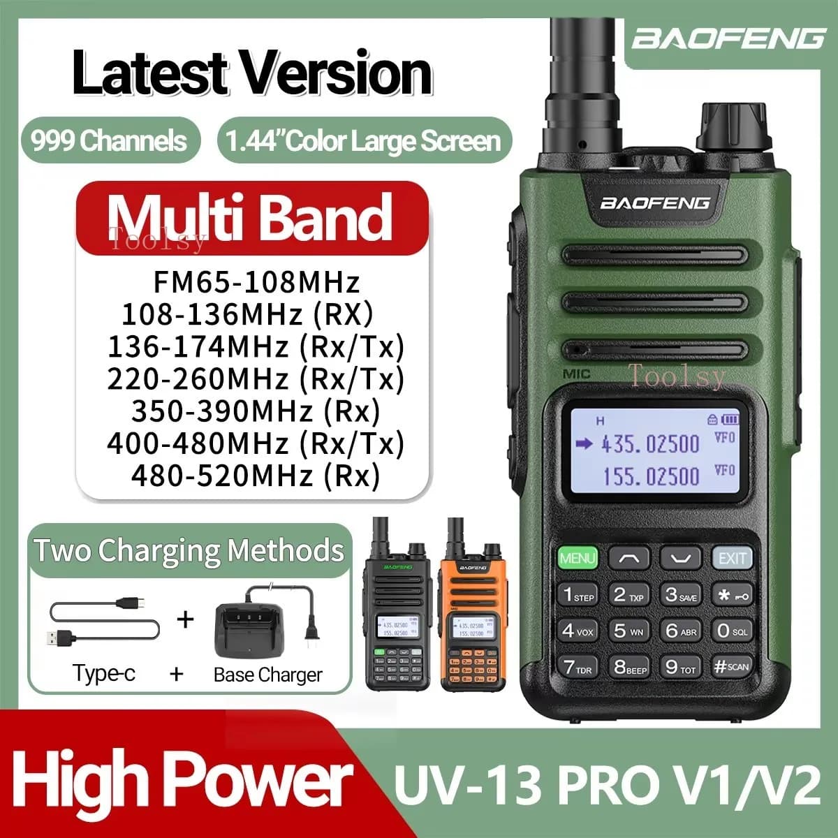BaoFeng UV-13 PRO V1 V2 Walkie Talkie multibanda ad alta potenza Tipo C Caricatore a lungo raggio campeggio esterno Caccia Prosciutto Radio bidirezionale