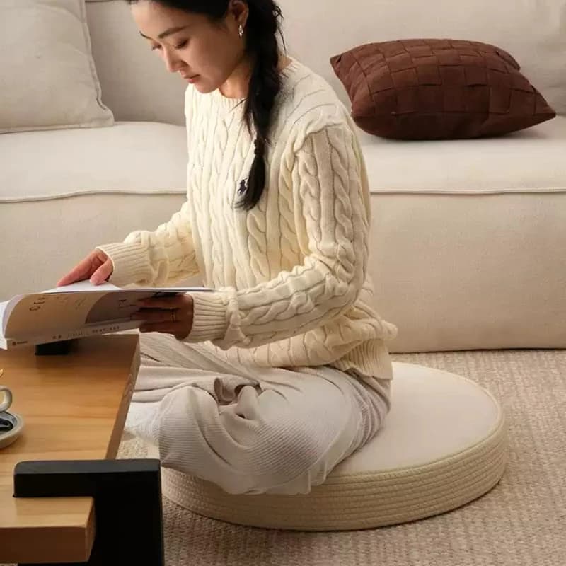 Large Round Tatami Floor Cushion for Meditation Thick Yoga Kneeling Mat Non-Slip Window Seat for Home Living Room Zen Cushion